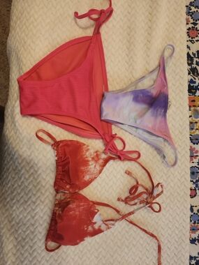 Mixed 3-Piece Bikini Pieces — Coral Pink, Red And Whhite And  Lavender Tie-Dye